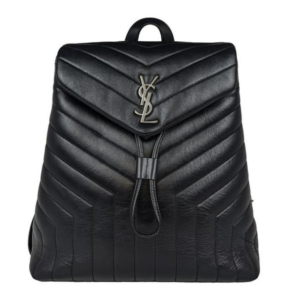 Saint Laurent Handbags - Saint Laurent Monogram Loulou Matelasse Chevron Large Black Leather Backpack